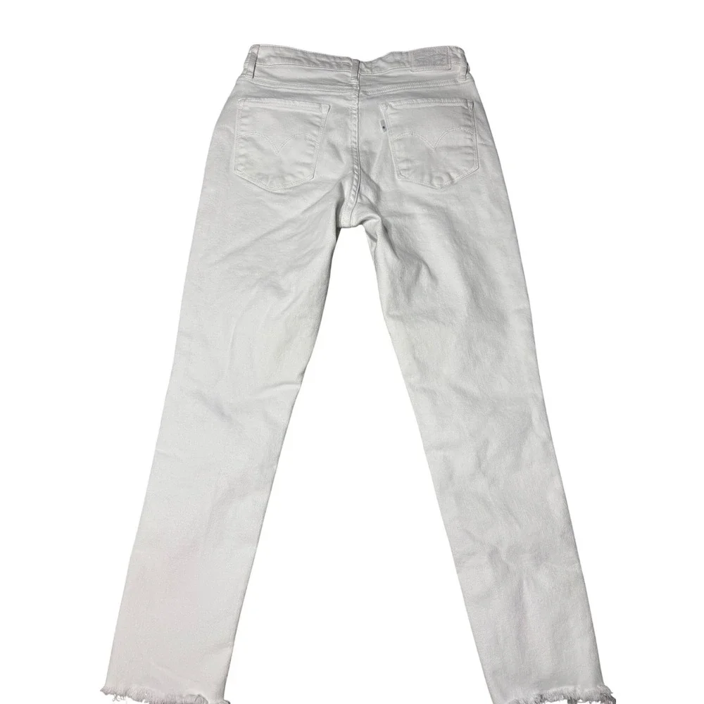 Levi's 721 High Rise Skinny Jeans Womens 30 Denim White Distressed Raw Hem Boho‎
